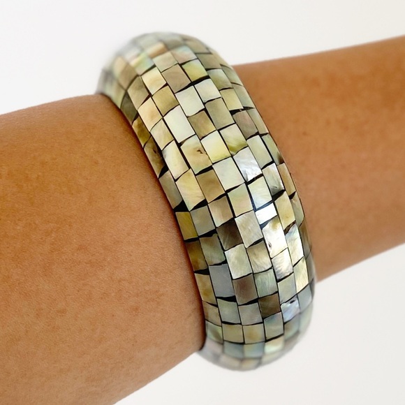 Shell Inlayed Bangle Bracelet - Picture 3 of 3
